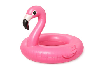 Pink flamingo inflatable pool float on transparent background