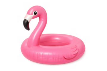 Pink flamingo inflatable pool float on transparent background