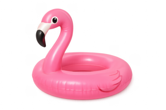 Pink flamingo inflatable pool float on transparent background