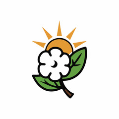 Flat solid color vector illustration of World Cotton Day with cotton fields, hands holding cotton, cotton badges, eco-friendly symbols, and cotton flower branches for sustainable agriculture