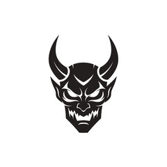 Black Devil Face with Horns and Fangs