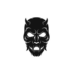 Silhouette of a Demonic Mask with Horns and Sharp Teeth