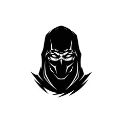 Stylized Black and White Ninja Warrior Masked Face Graphic