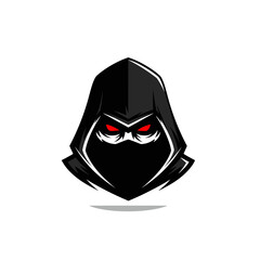 Black Hooded Figure with Glowing Red Eyes Logo