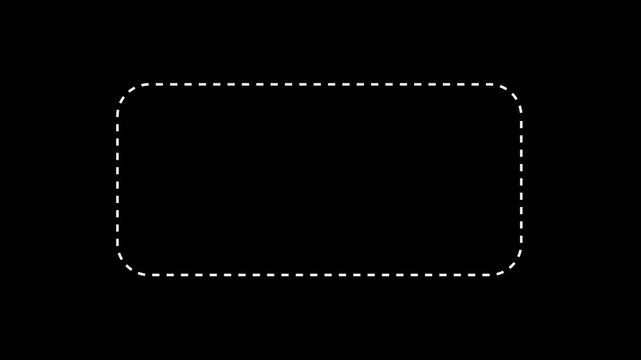 Dotted line square frame animation on black background. Animation of a dotted line path from left to right point. border frame dotted line animation isolated on black screen.