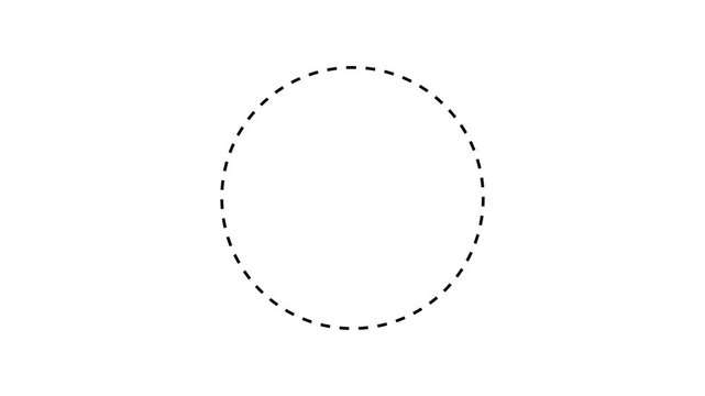 Dotted line circle frame animation on white background. Animation of a dotted line circle path from left to right point. circle frame dotted line animation isolated on white screen.