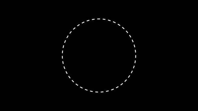 Dotted line circle frame animation on black background. Animation of a dotted line circle path from left to right point. circle frame dotted line animation isolated on black screen.