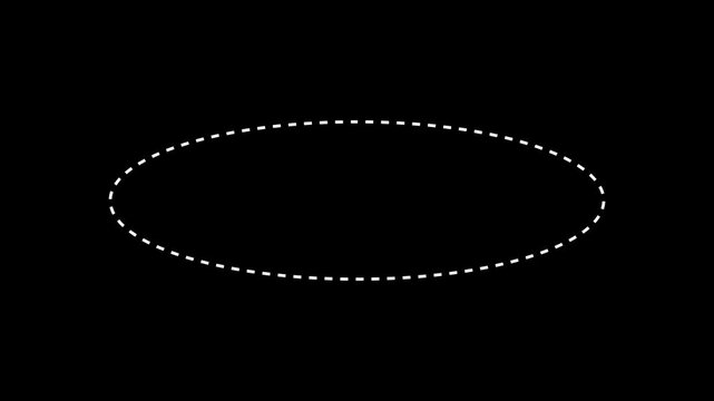 Dotted line flat circle frame animation on black background. Animation of a dotted line flat circle path from left to right point. flat circle frame dotted line animation isolated on black screen.