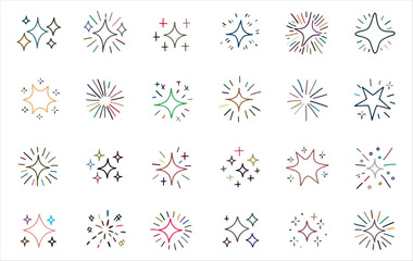 Collection of Hand-Drawn Sparkle and Starburst Icons in Various Colors