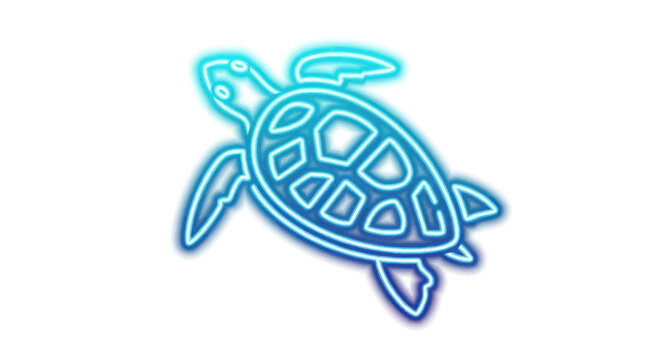 Neon Blue Sea Turtle Illustration with Glowing Outline.