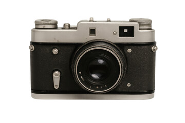 Vintage analog film camera with transparent background