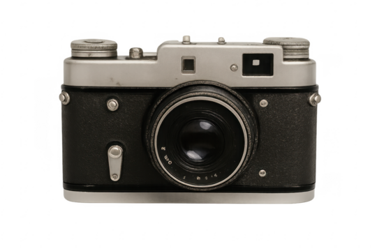 Vintage analog film camera with transparent background