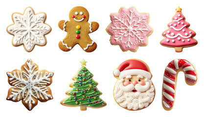 Fototapeta premium PNG Festive holiday decorated cookies, element set on transparent background