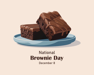 National Brownie Day vector. Two slices of chocolate brownies on a plate icon vector. Sweet chocolate pastry icon. Brownie Day Poster, December 8.