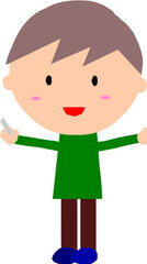 Cartoon boy with open arms wearing a green shirt and brown pants