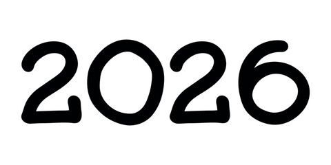 Hand drawn happy New Year doodle 2026 numbers Single element for calendar, card, banner, flyer, web, poster, design, decor