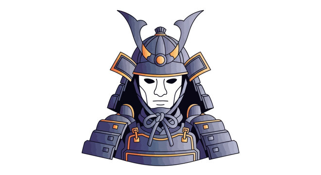 Traditional Japanese Samurai Warrior Helmet and Armor Bust Illustration.