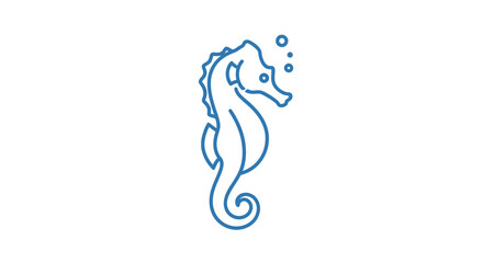 Elegant Blue Seahorse Illustration with Bubbles Marine Life Icon. © Rizal