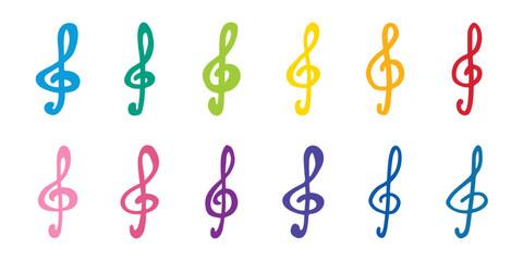 Set of treble clef doodle. Hand drawn musical symbol. Single element for print, web, design, decor, logo