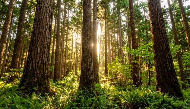 Sunlight streams through a dense forest (1)