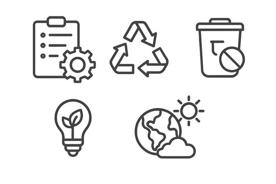 Energy management line icon set. Sustainable development with concepts like recycling, waste reduction, green energy, and climate stability. Vector ecology illustration.
