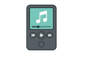 Media player vector icon. Mobile music player illustration in flat design. Portable mp3 device with play button and screen for songs. Digital audio gadget for multimedia.