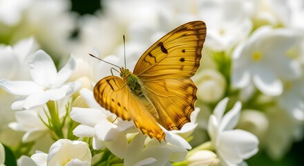 Golden butterfly flower, Beautiful nature moment, Vibrant insect bloom,