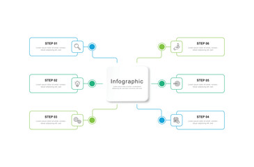 Infographic 6 options design elements for your business data. Vector Illustration	
