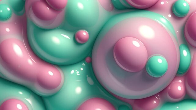 Satisfying animation of morphing pastel bubbles merging into a soft goo, a playful and cute perfect seamless loop background.