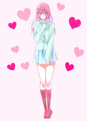 もじもじする女子学生　冬服　ハート