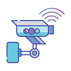 Surveillance Camera: A modern surveillance camera transmits information, symbolizing safety and security. Capturing data surveillance in high tech concept.