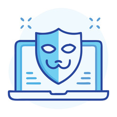 Digital Security Mask: A digital security mask superimposed on a laptop screen, highlighting the concept of online privacy and digital security in the connected world.