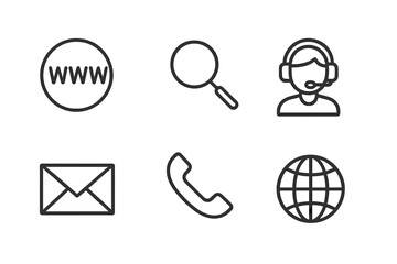 Website web icons line style collection, www search support mail contact phone internet symbols, vector illustration set with transparent background for digital design and communication