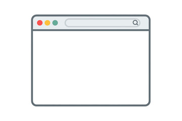 Browser window in flat style. Web page mockup. Internet browser screen. Search bar for website. Vector user interface frame. Blank page template with copy space for text.