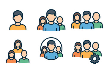 User group icon set. People, team, community, and leadership symbols. Business management and collaboration avatars. Flat vector illustration for web and mobile apps.