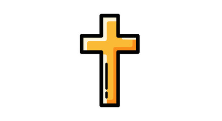 Obraz premium Simple Yellow Cross Icon with Black Outline and Shadow.