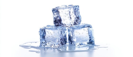 The Ice Cubes in Crystal Water: Icy Geometry, Reflective Surface, Studio Shot