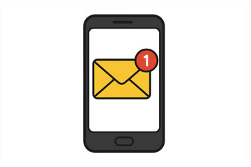 New email notification on a smartphone screen. Unread message in mail inbox with an alert icon. E-mail marketing, newsletter subscription concept. Digital communication vector.
