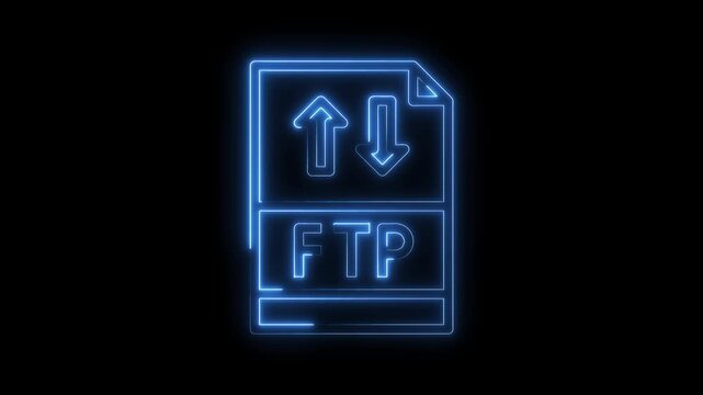 Glowing ftp protocol animation on black background showing file transfer concept