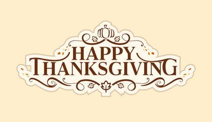 Happy Thanksgiving Lettering Vector | Autumn Fall Leaves Holiday