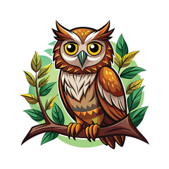 Wise owl perched on branch nature wildlife