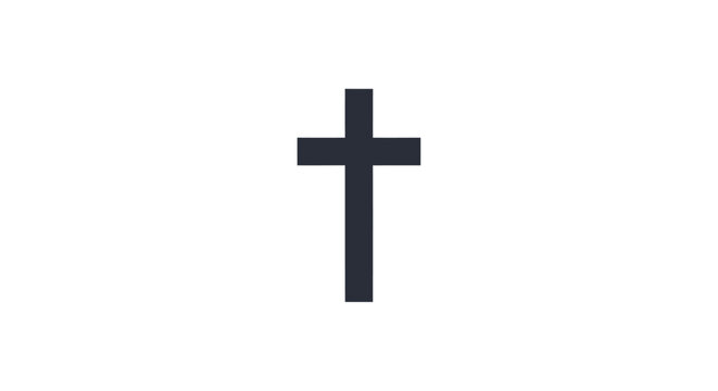 Simple Dark Christian Cross Symbol on White Background.
