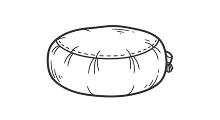 Round Pouf Illustration with Stitched Detail and Tassel Accent.