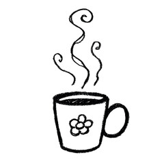 Cute cup of tea or coffee with rising steam Simple mug clipart Cozy home doodle Single element for print, web, design, decor