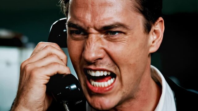 A person shouting into a phone. Verbal aggression, anger, frustration, communication, argument