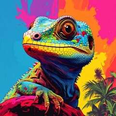 Pop art colorful gecko illustration