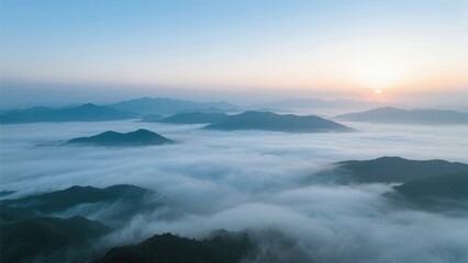 Naklejka premium Sunrise over mountain cloud sea
