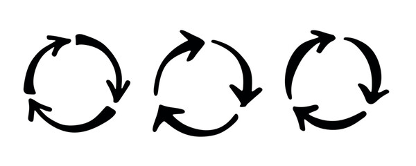 Set of hand drawn recycle arrow icon Recycling resources symbol Reuse of materials, zero waste, green environment, saving the planet
