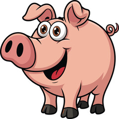 Cartoon pig smiling, cute farm animal, vector illustration, playful character, children design, stock image, funny pig art, animated mascot