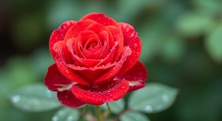 Red rose bloom, romantic flower, water drops, garden nature beauty